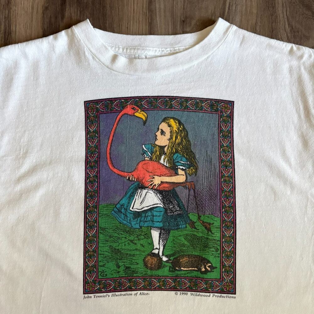 Vintage Alice In Wonderland Cheshire Art T-Shirt Men's Size XL White Wildwood